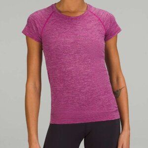 Women's Size 2 Lululemon Swiftly Tech Short Sleeve 2.0, Pink and Gray Striped